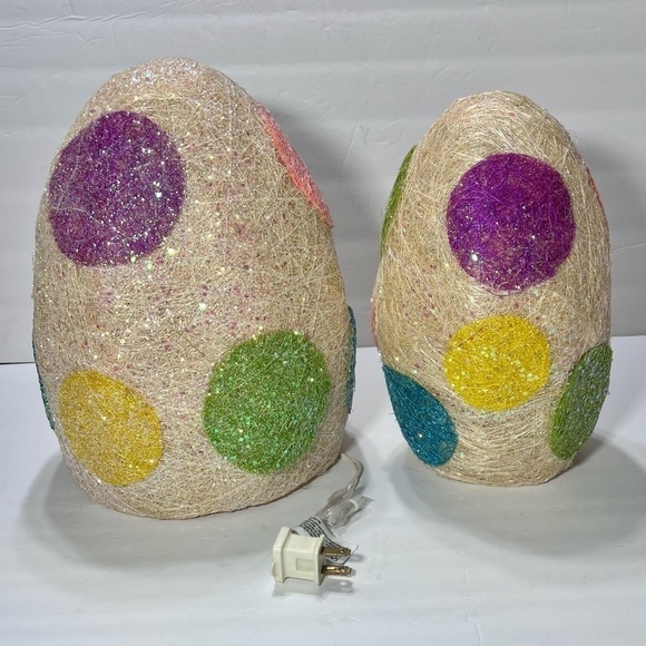 Light up Spun Fiber Giant Easter Eggs Set Of Two, Vintage - Picture 2 of 8